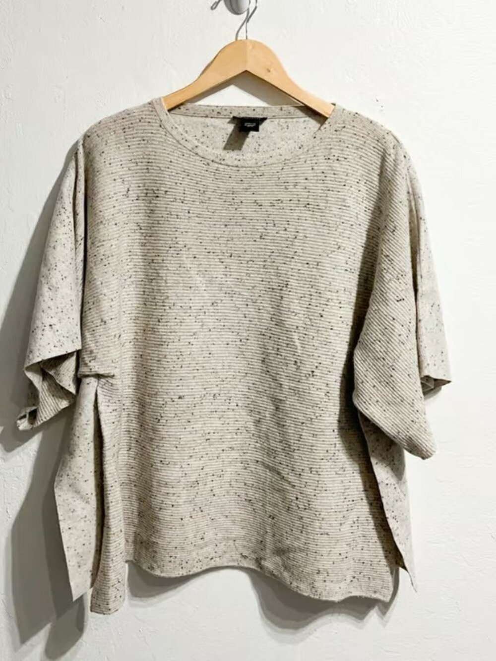 Lafayette 148 Sweater Small Poncho Beige Ivory Cream Speckled Wool Winter